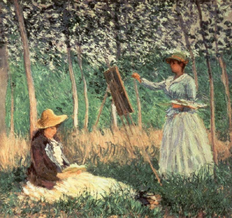 Claude Monet In the woods at Giverny Blanche Hoschede at her Easel with Suzanne Hoschede Reading